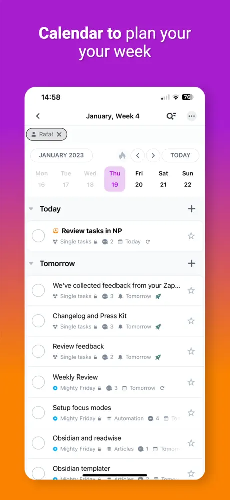 Captură de ecran aplicație Nozbe 5